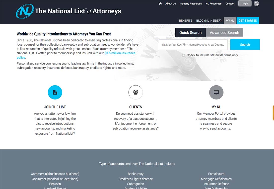 Fat Eyes Web Development website design for The National List of Attorneys