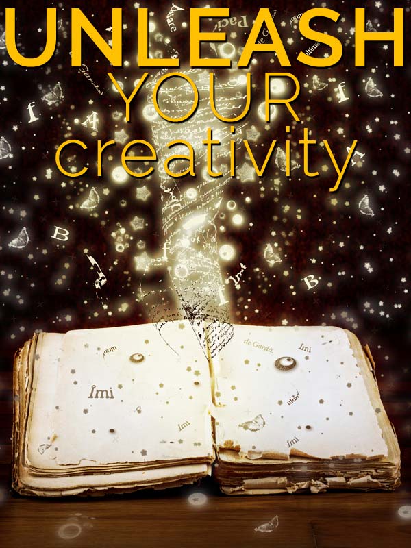 unleash your creativity in content writing- old book with magical swirl rising from the pages