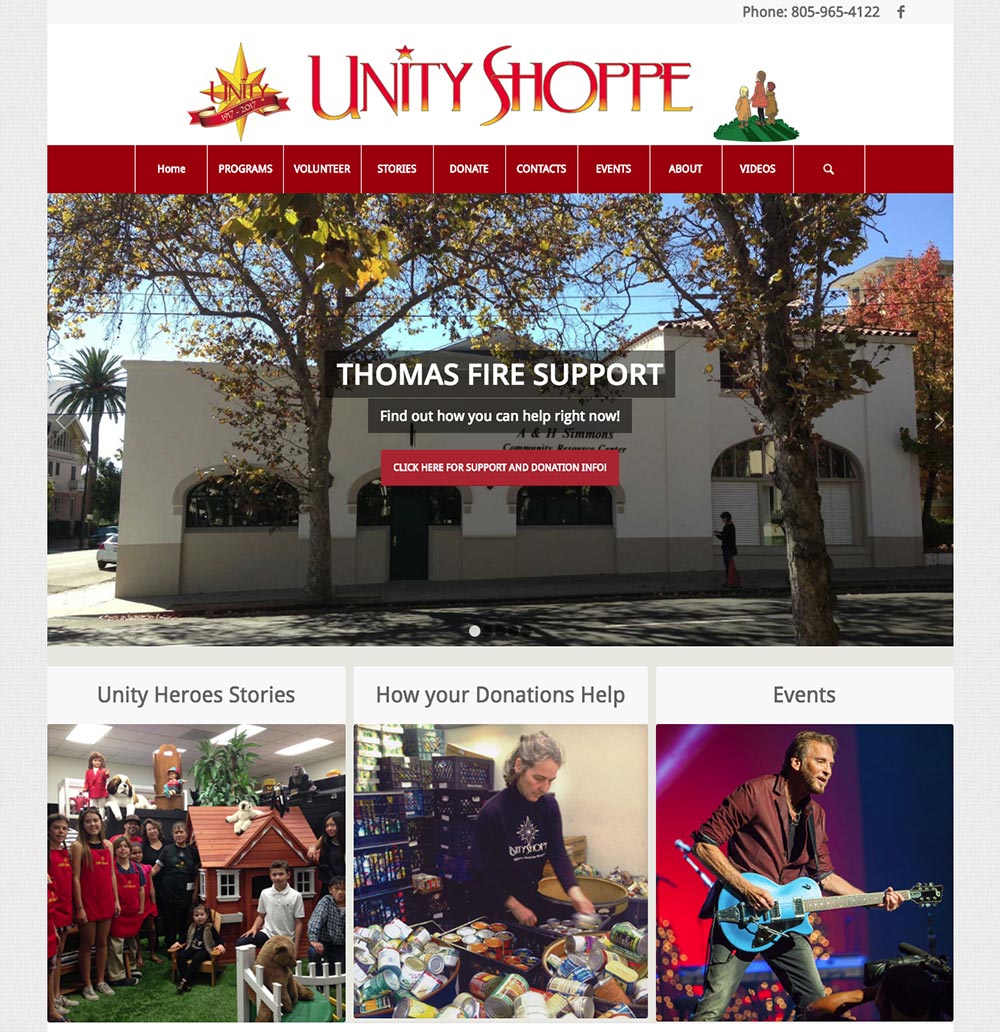 Unity Shoppe homepage screenshot image