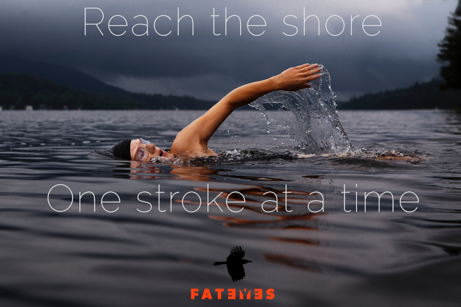 lake swimmer reach the shore one stroke at a time