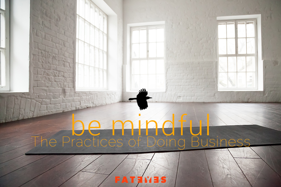 be mindful practice of doing business text on photo yoga mat in empty room