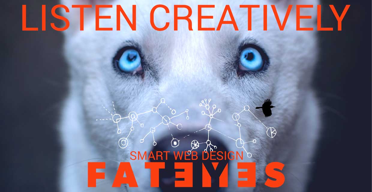 creative listening text dog with big blue eyes