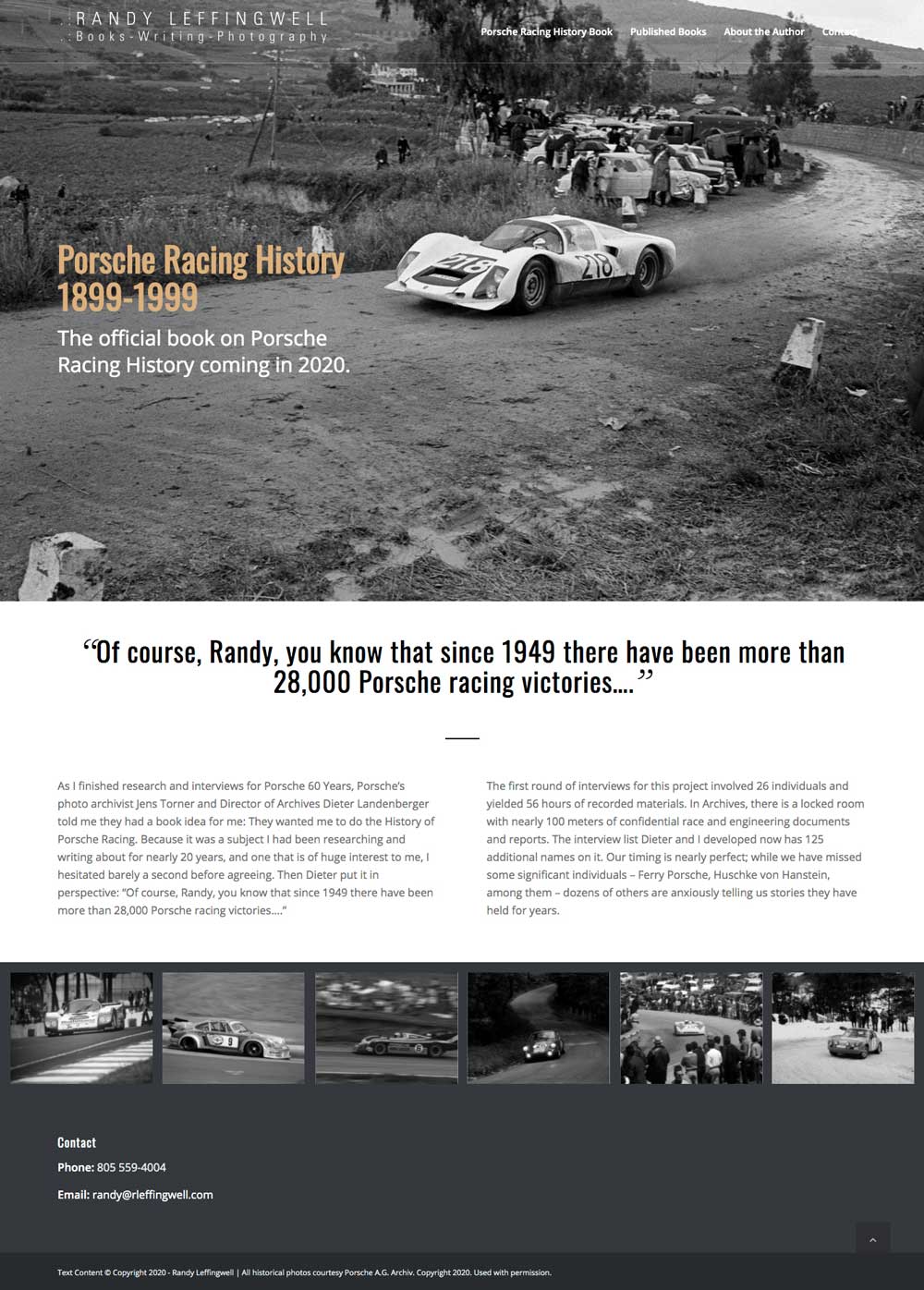 Randy Leffinwell Porsche Racing History home page race car driving through muddy country road and onlookers