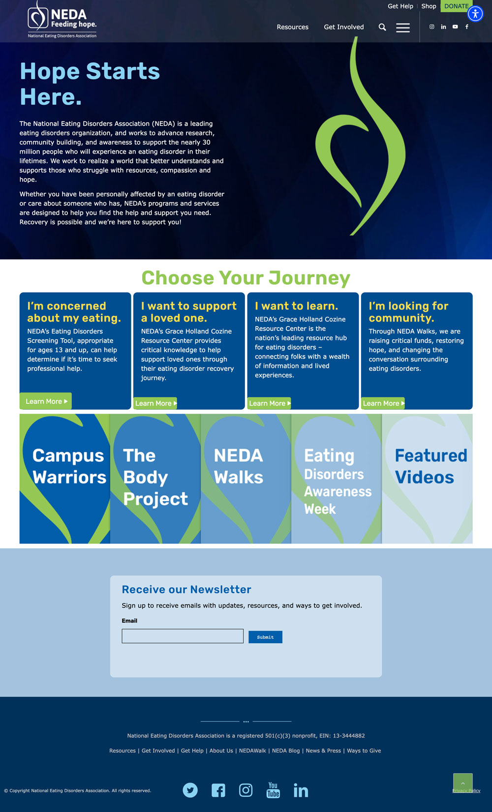 National Eating Disorders Association Homepage screenshot